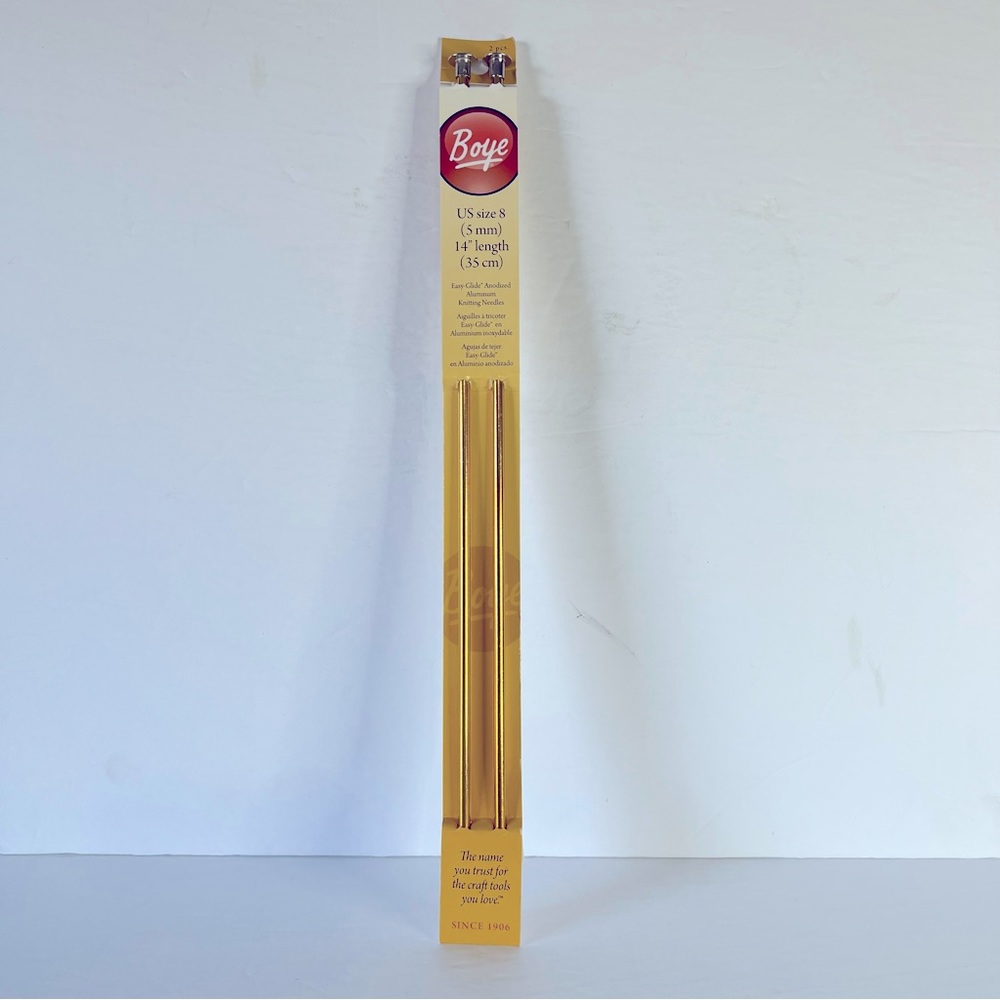 Boye NIP US Size 8 Easy Glide Anodized Aluminum 14” Length Knitting Needle Set